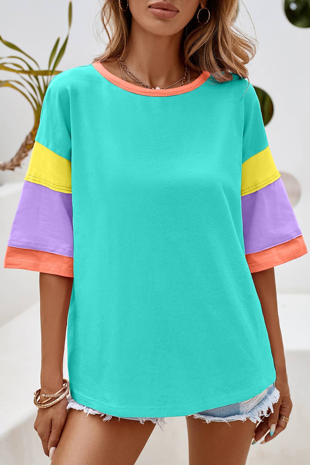 LDC Stitching Sleeve Round Neck Oversize Summer Tops