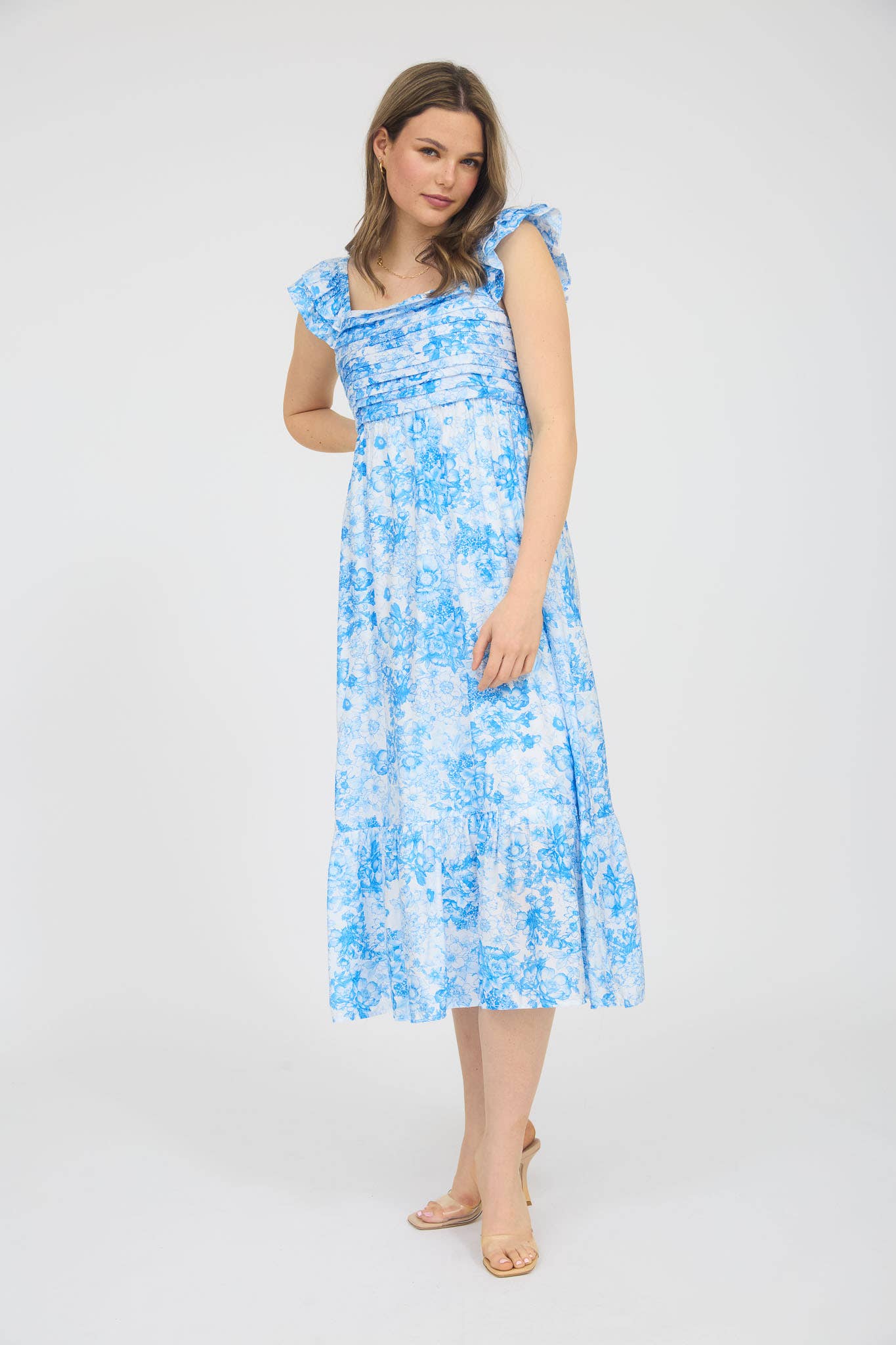 RUFFLE STRAP MIDI DRESS