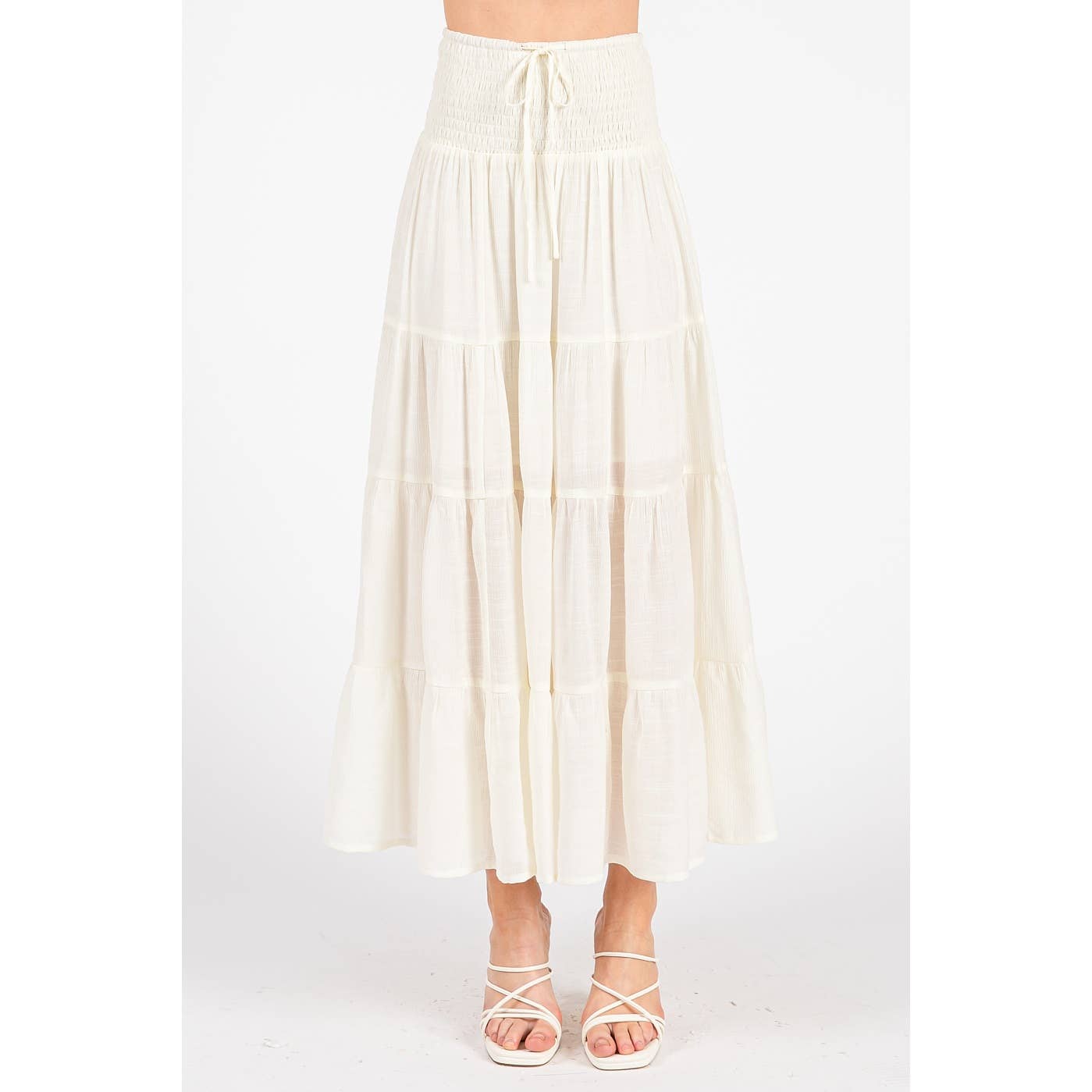 SMOCKED TIERED SKIRT