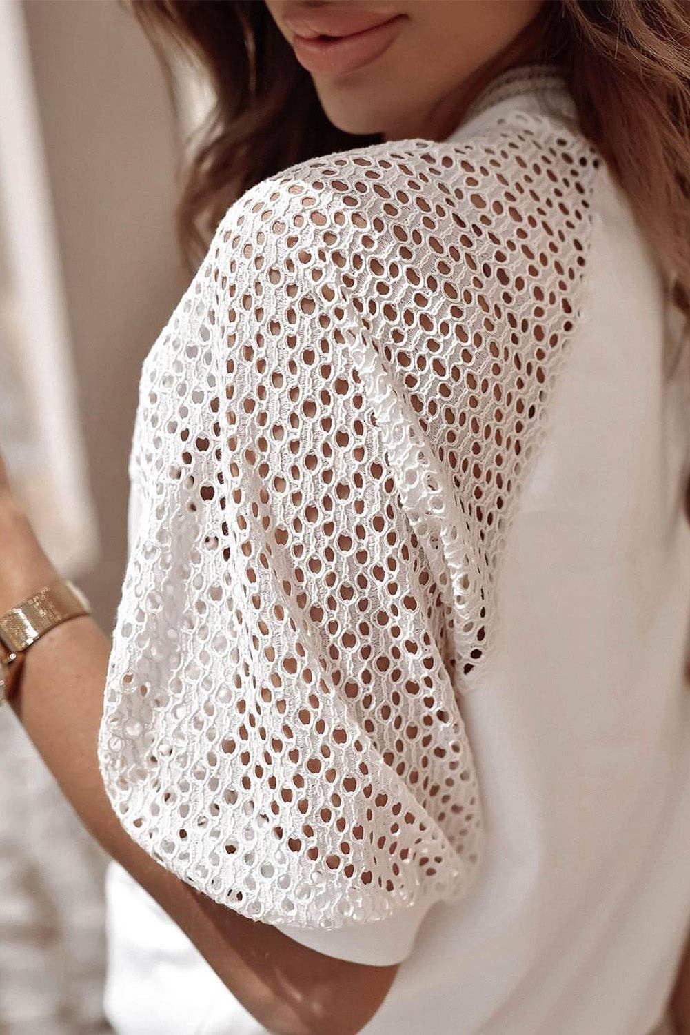 Lace Sleeve Crew Neck Tee
