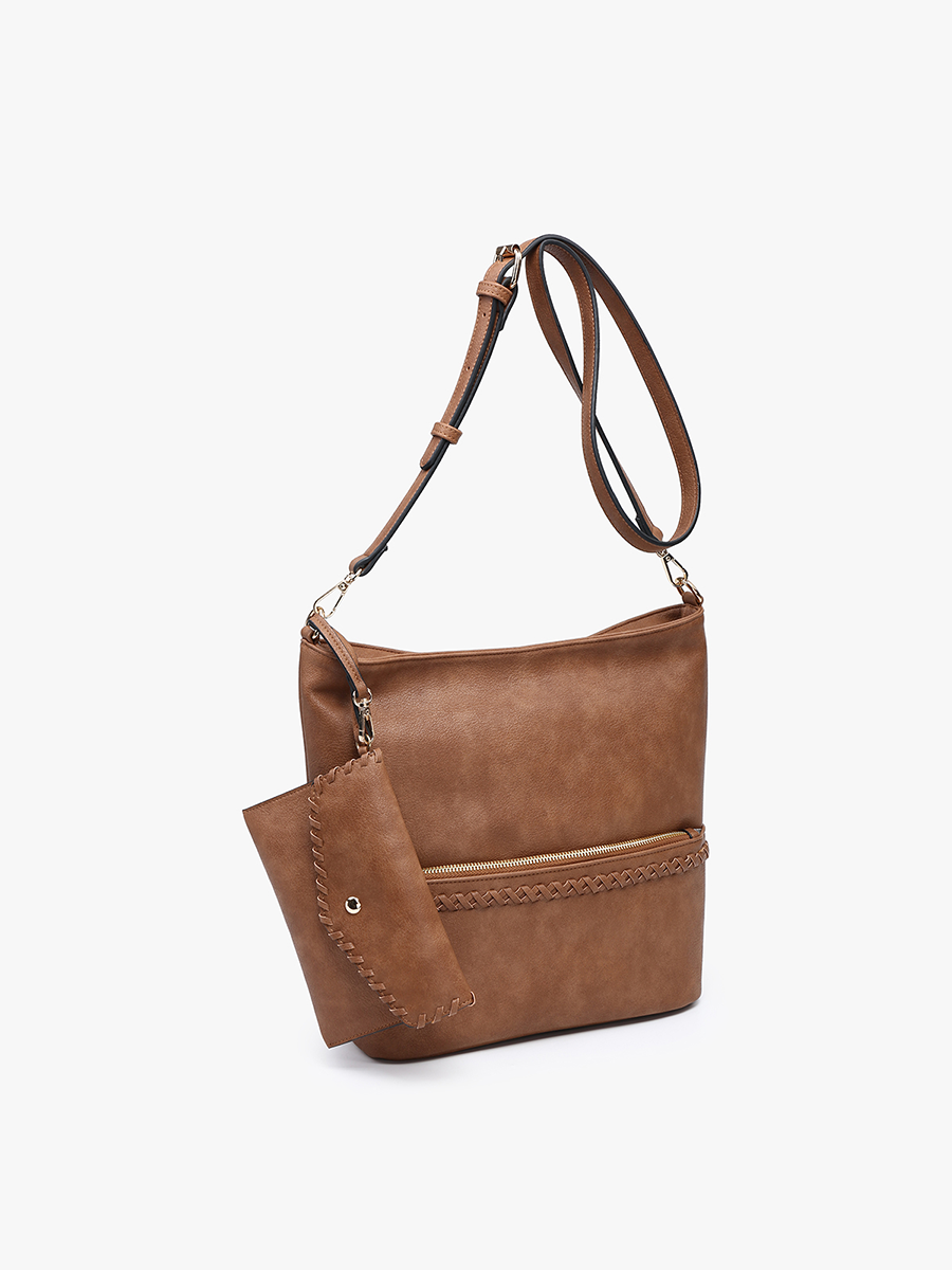 Cynthia Distressed Whipstitch Hobo w/ Wristlet