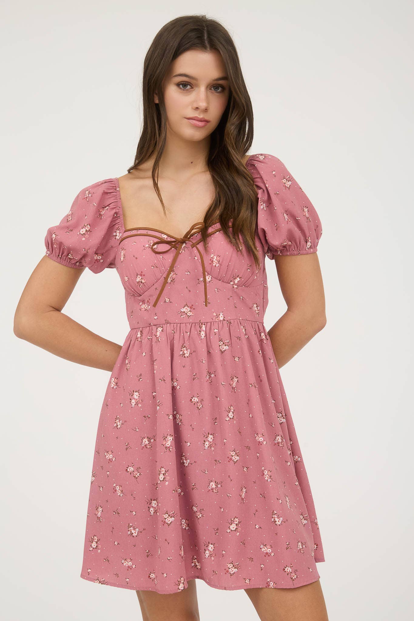 FLORAL FRONT TIE MINI DRESS