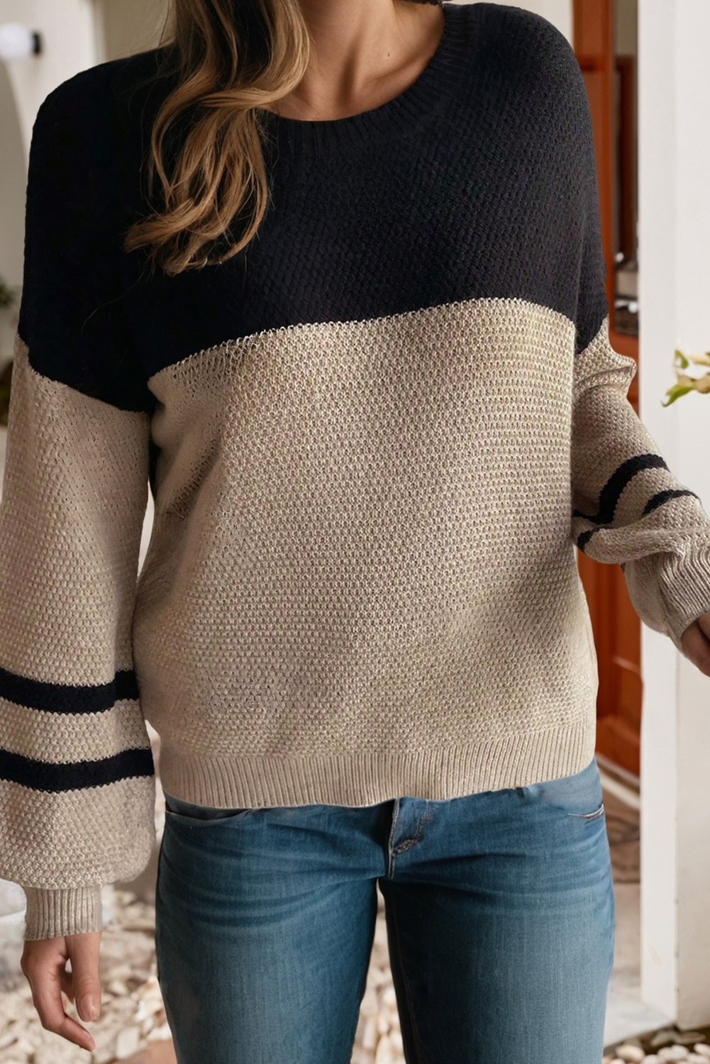 Color Block Striped Sleeve Sweater