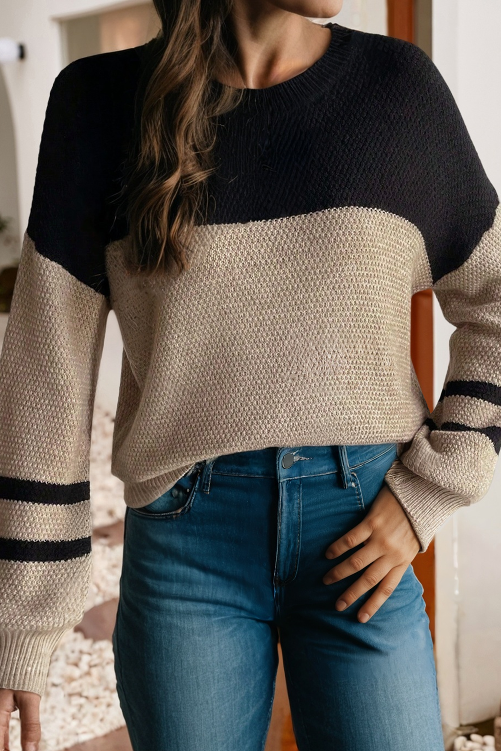 Color Block Striped Sleeve Sweater