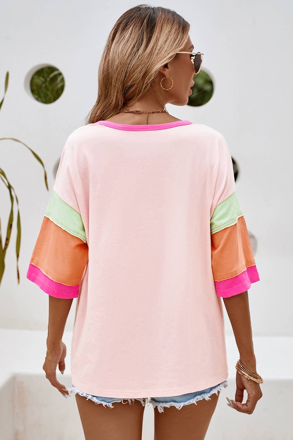 LDC Stitching Sleeve Round Neck Oversize Summer Tops
