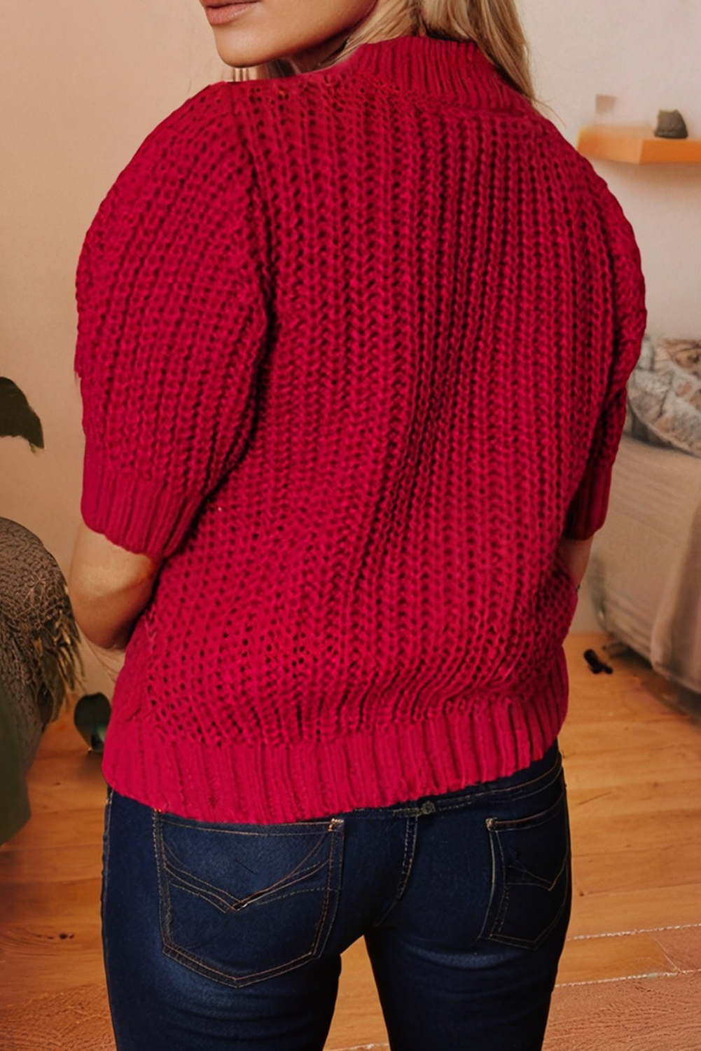 Cable Knit Short Sleeve Sweater