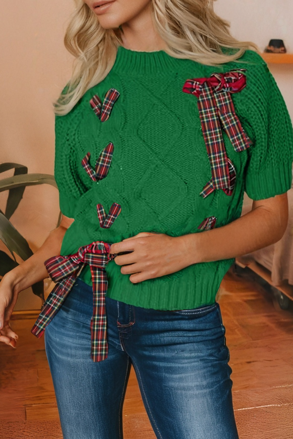 Cable Knit Short Sleeve Sweater