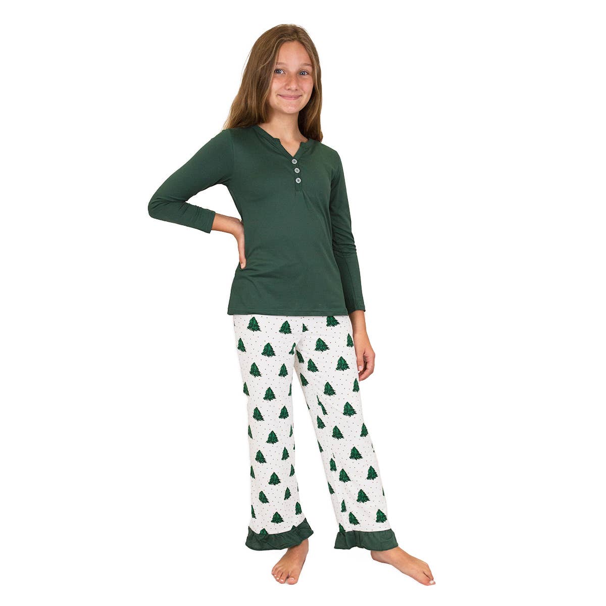 Girl's Noble Fir Ruffle Sleep Pants White/Dark Green/Gold -Asst.