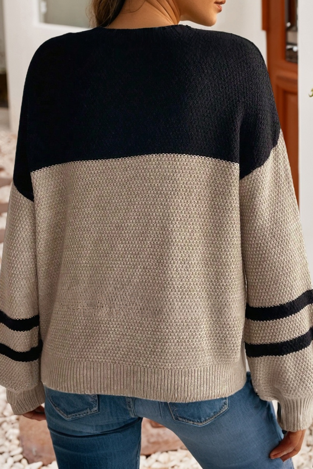 Color Block Striped Sleeve Sweater