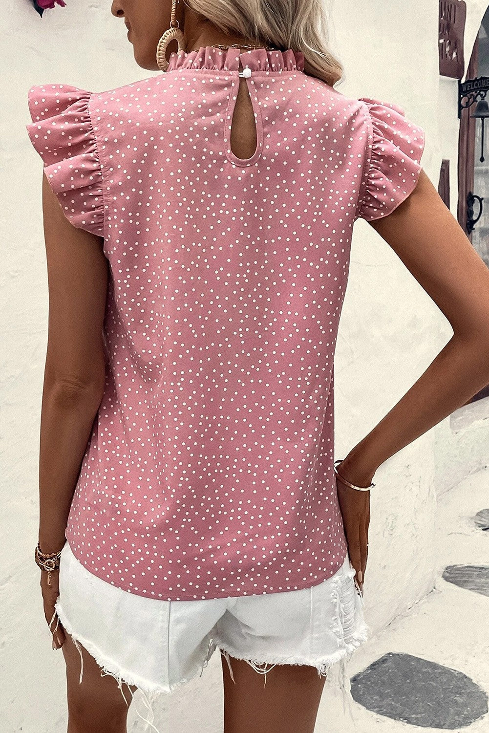 Polka Dot Frilled Neck Blouse