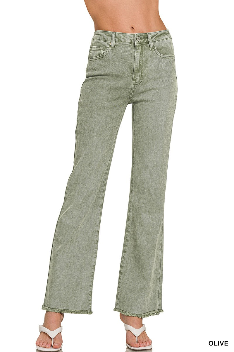 Acid Wash Frayed Straight Leg Pants