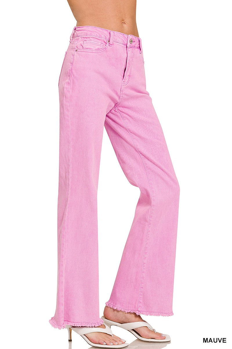 Acid Wash Frayed Straight Leg Pants