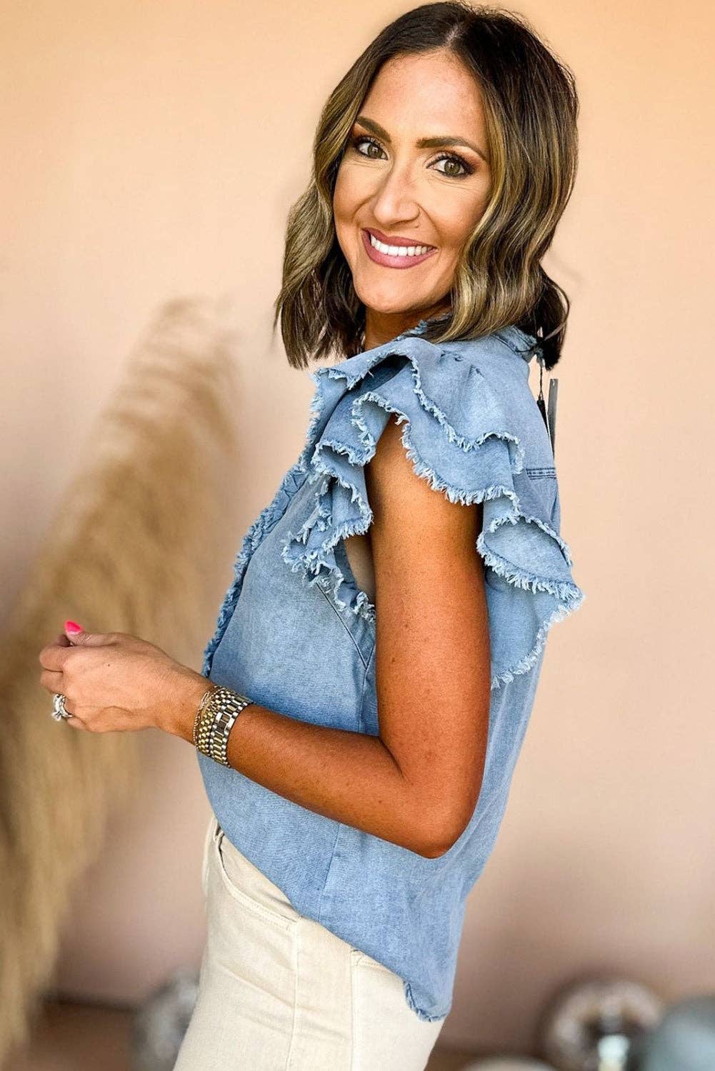 Flutter Sleeve Denim Top