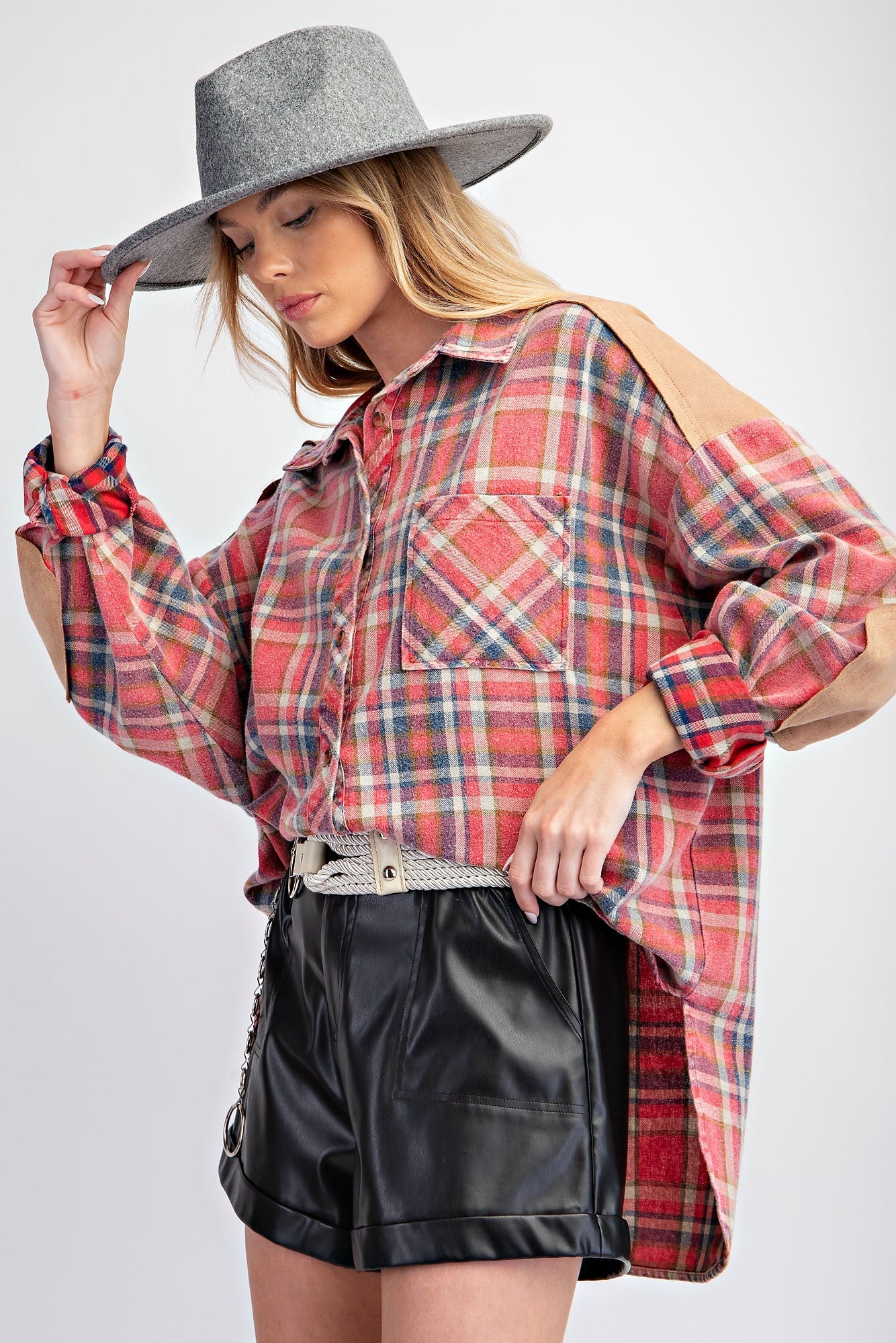 Plaid Acid Wash Button Down Shirt