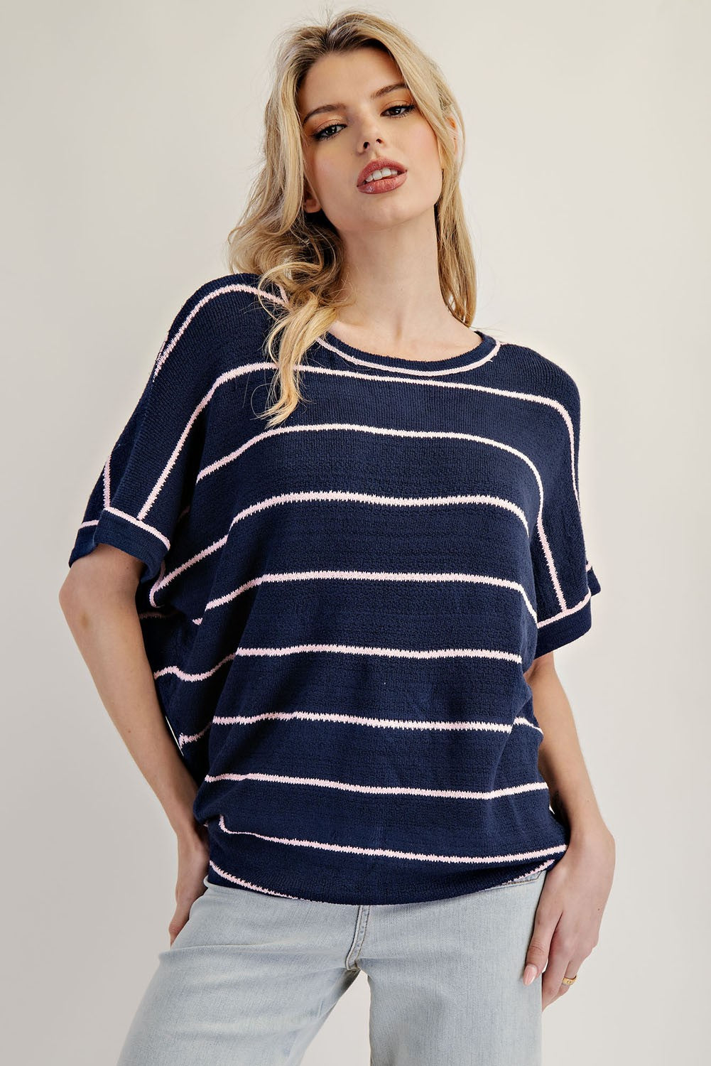 Striped Short Sleeve Sweater