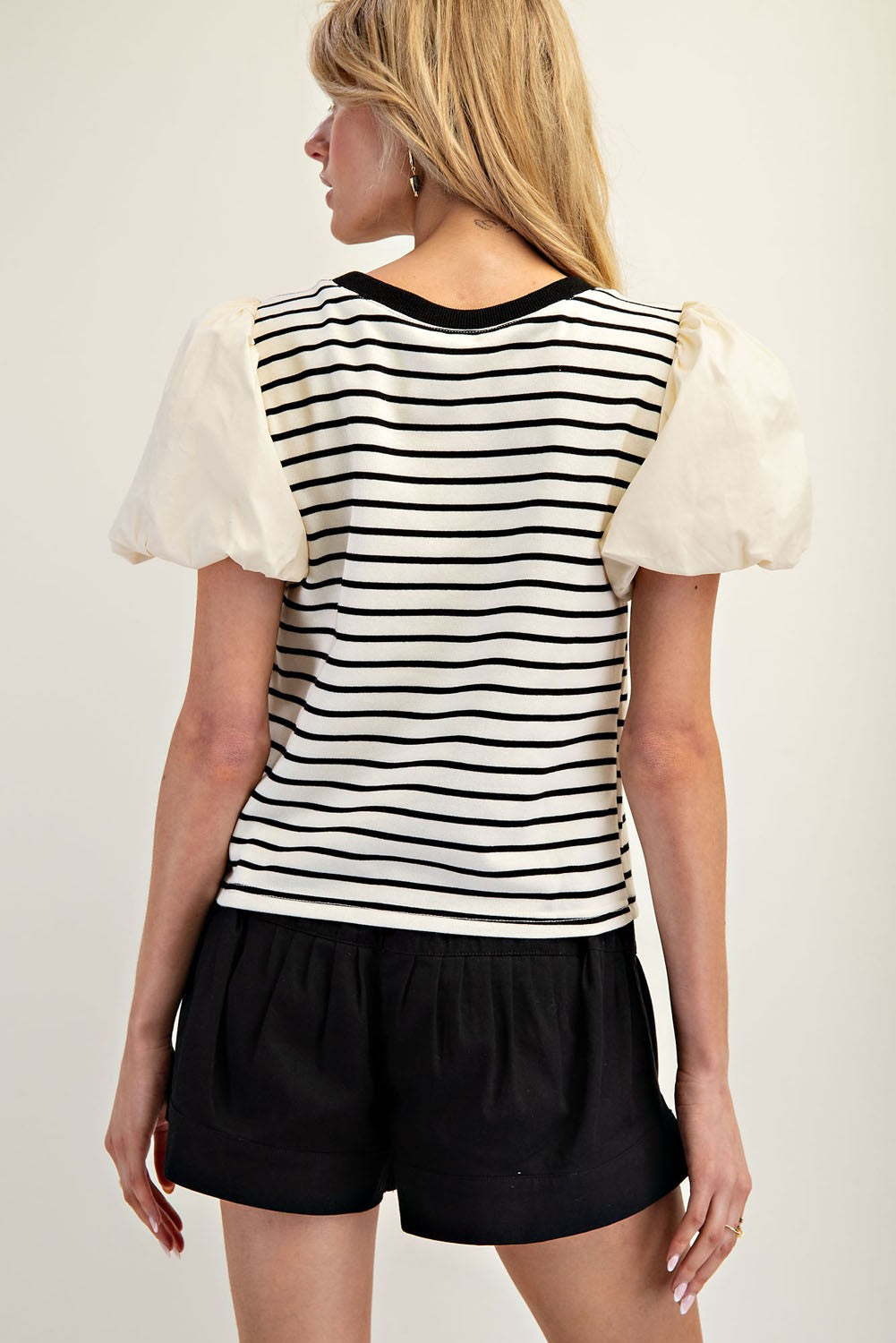Striped Puff Sleeve Top