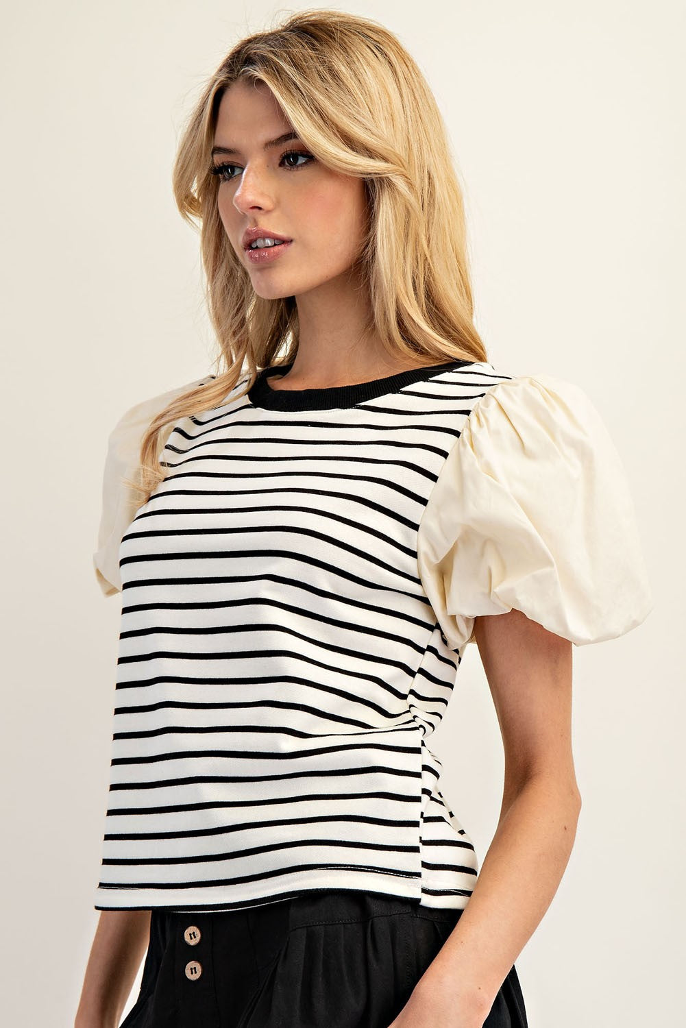 Striped Puff Sleeve Top