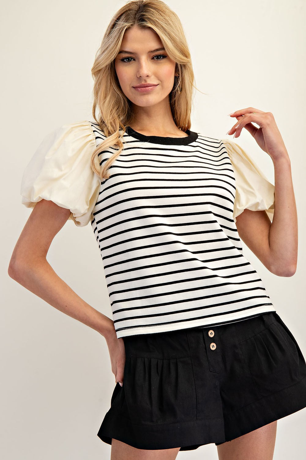 Striped Puff Sleeve Top