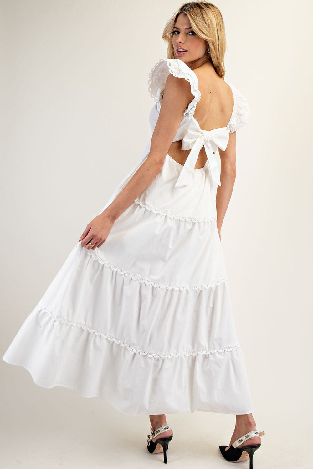 Back Bow Tie Tiered Maxi Dress