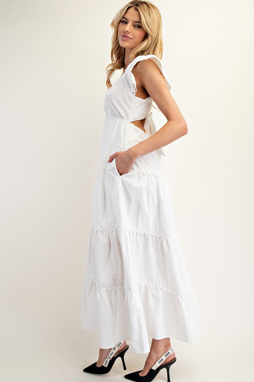 Back Bow Tie Tiered Maxi Dress