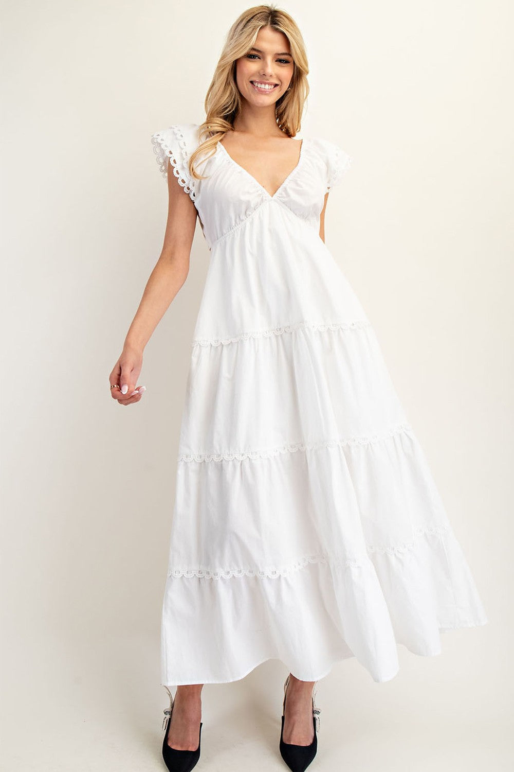 Back Bow Tie Tiered Maxi Dress
