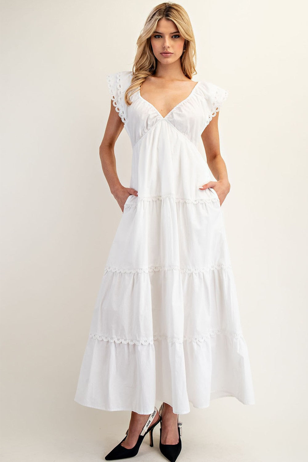 Back Bow Tie Tiered Maxi Dress