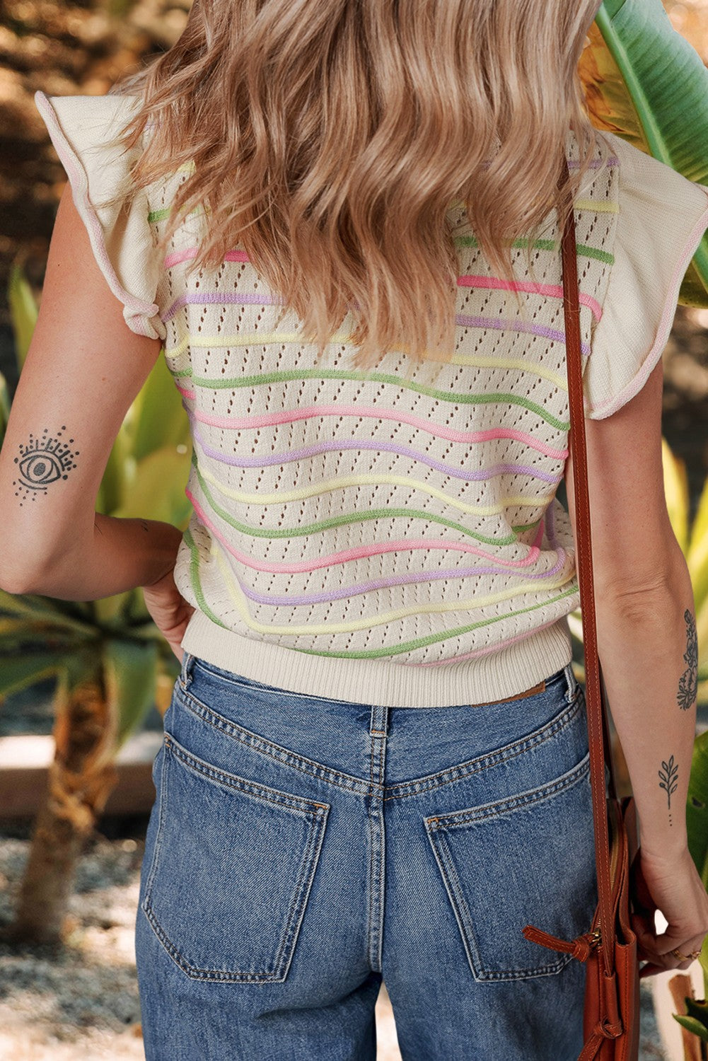 Striped Eyelet Sweater Top