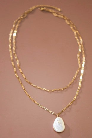 18k double layer chain with Pearl Necklace