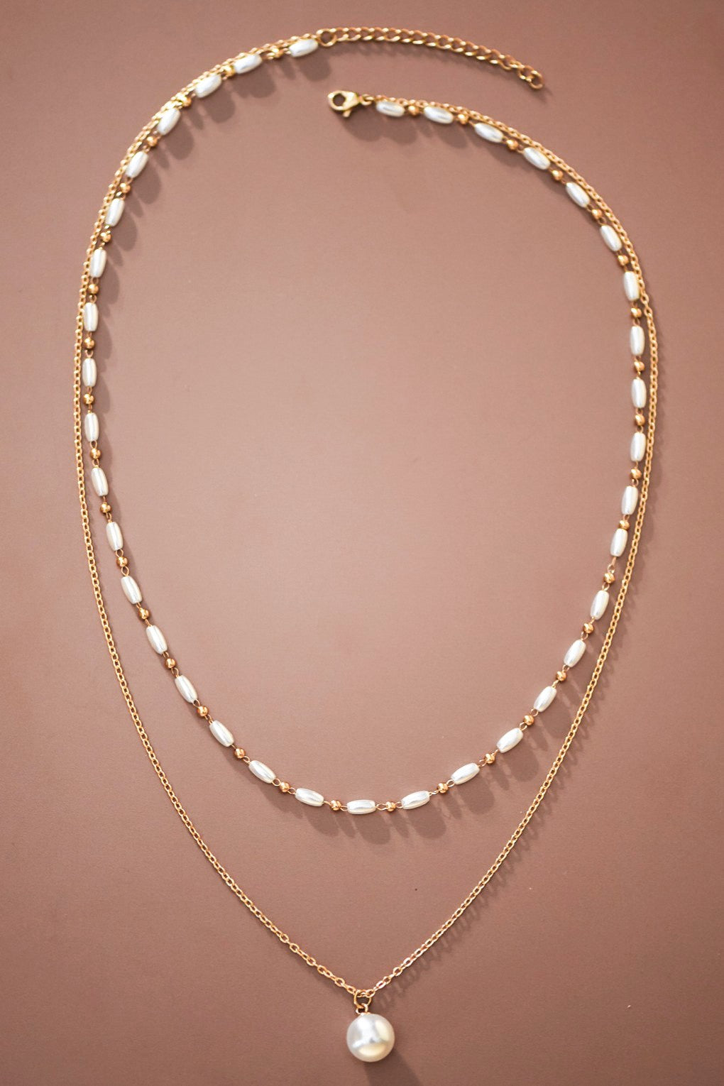 DOUBLE LAYER CHAIN NECKLACE WITH PEARL