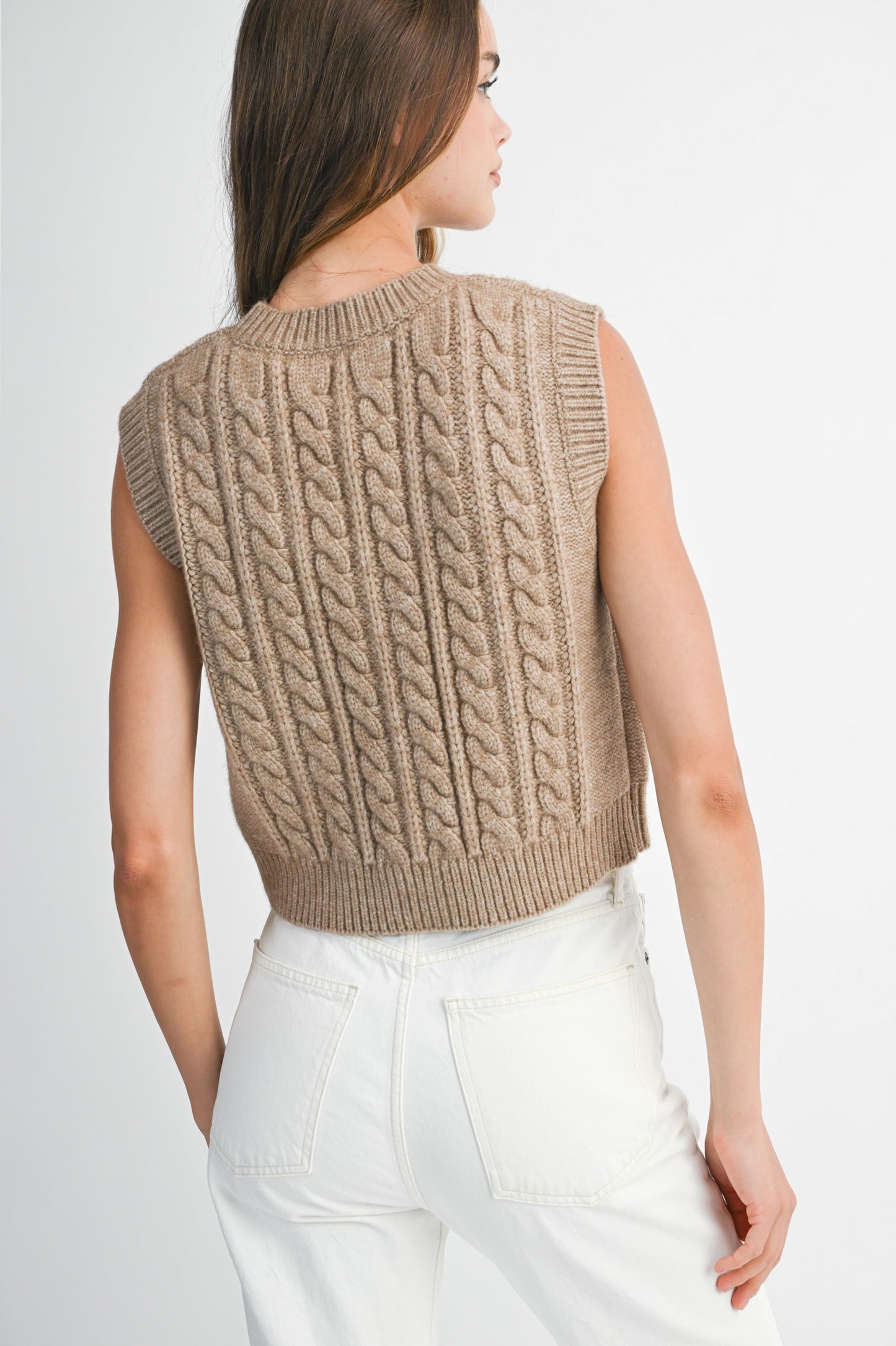 Cable Knit Button Down Sweater Vest