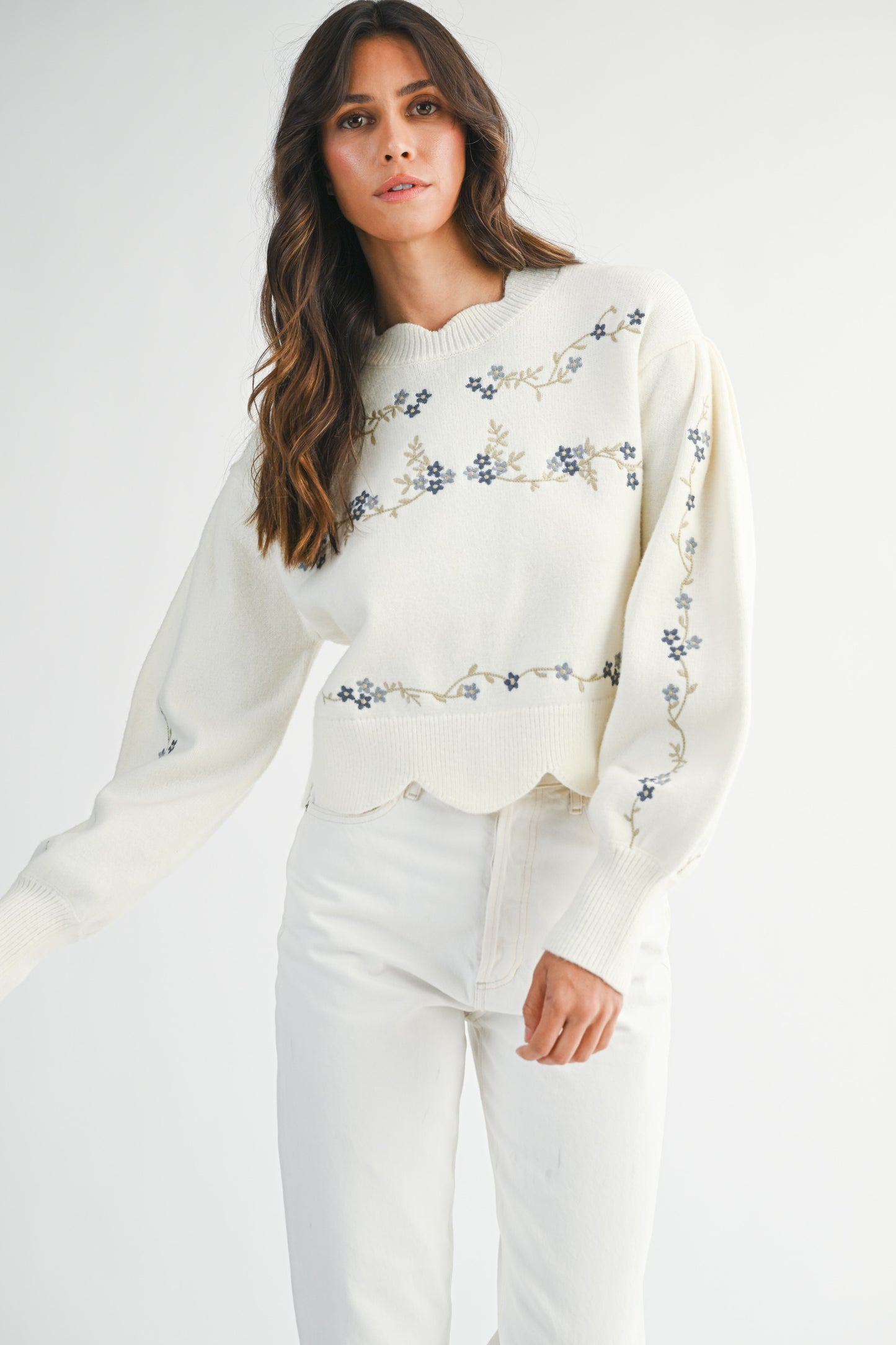 Floral Scalloped Sweater