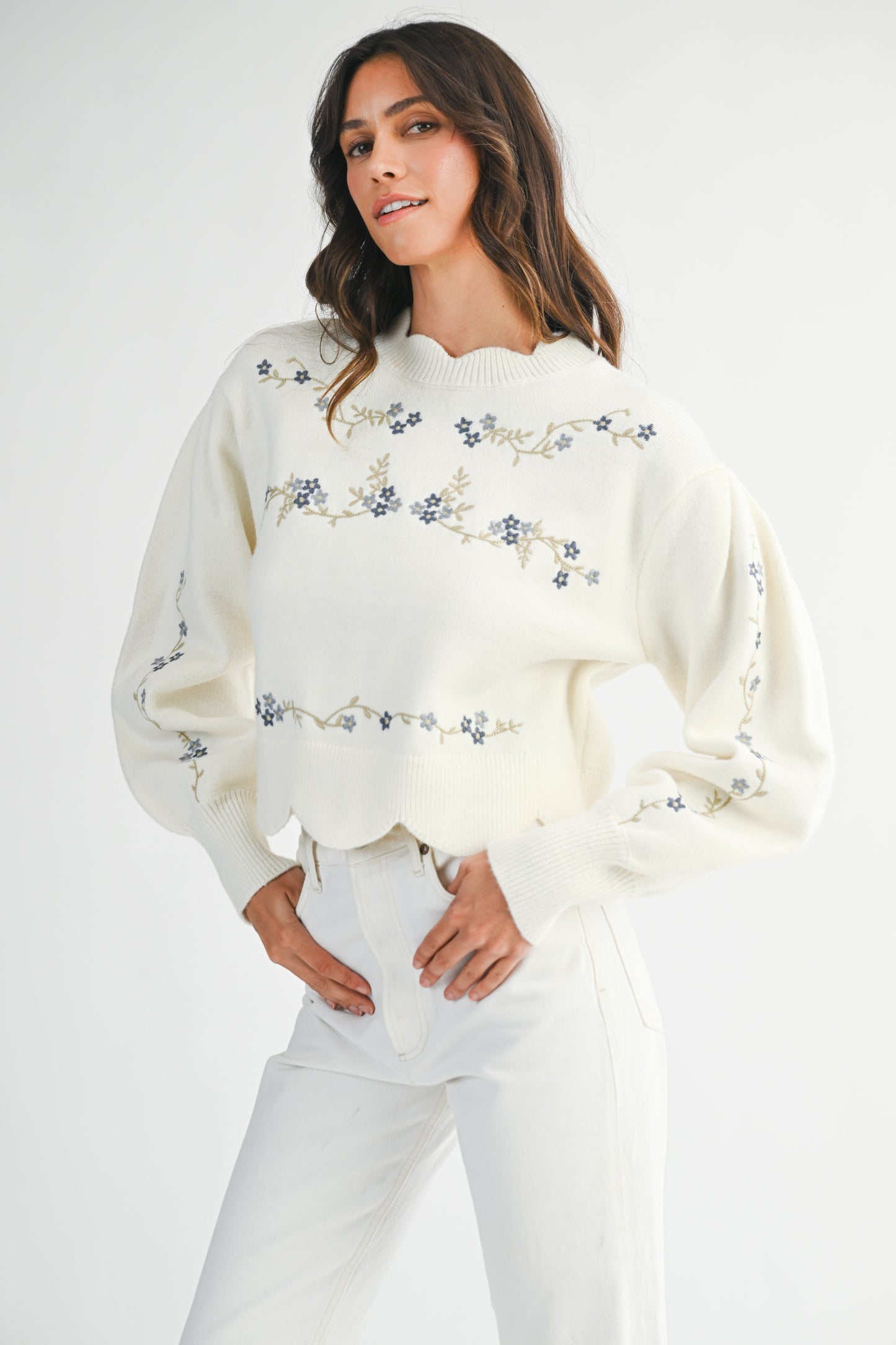 Floral Scalloped Sweater