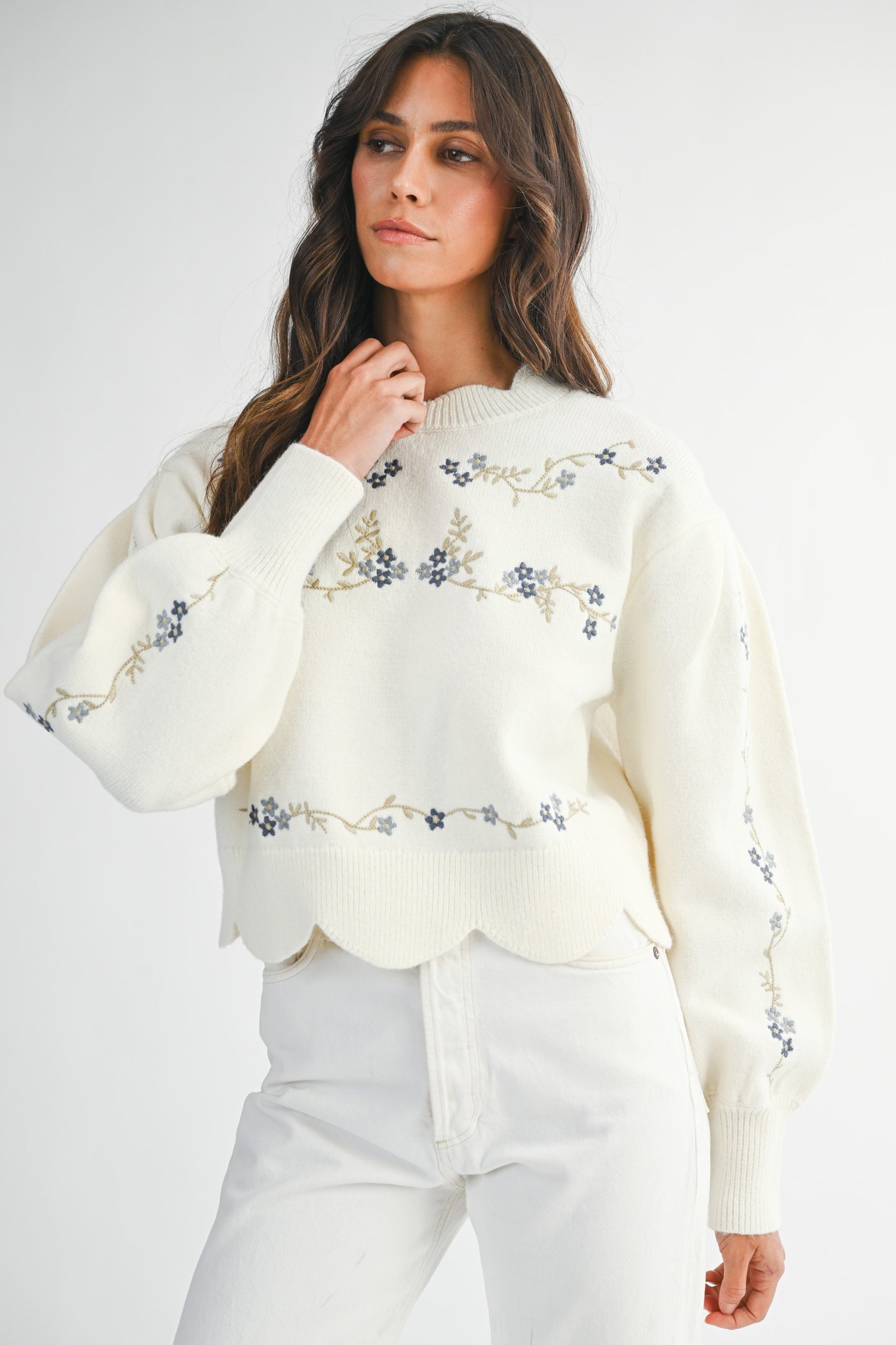 Floral Scalloped Sweater