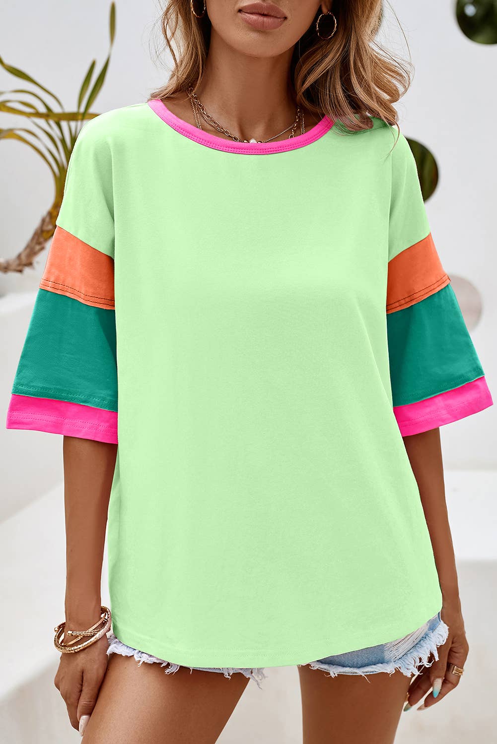 LDC Stitching Sleeve Round Neck Oversize Summer Tops