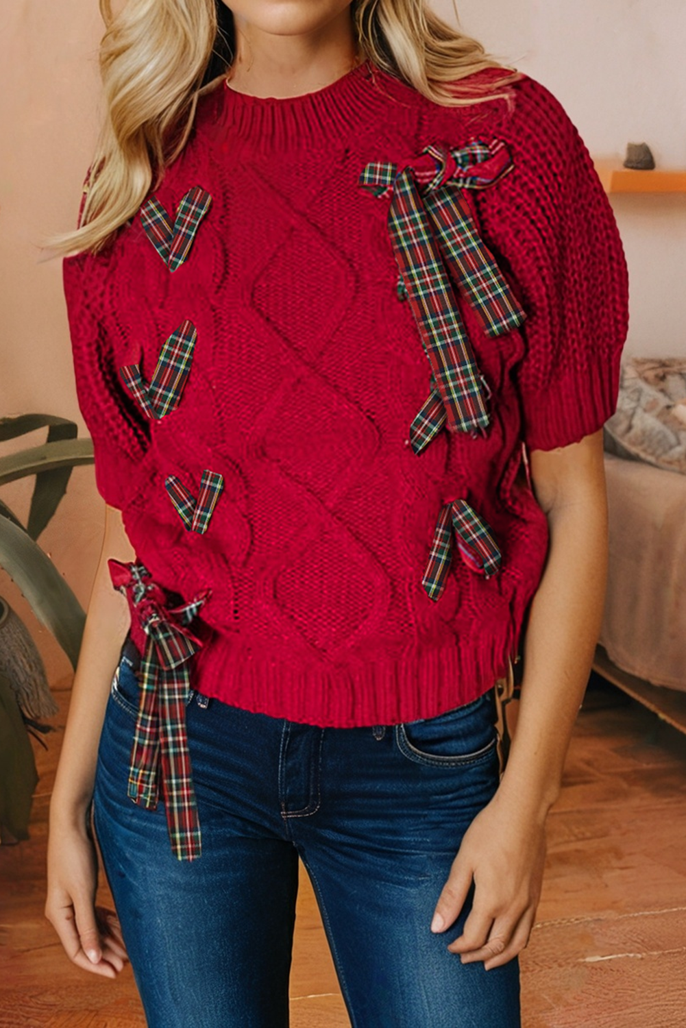 Cable Knit Short Sleeve Sweater