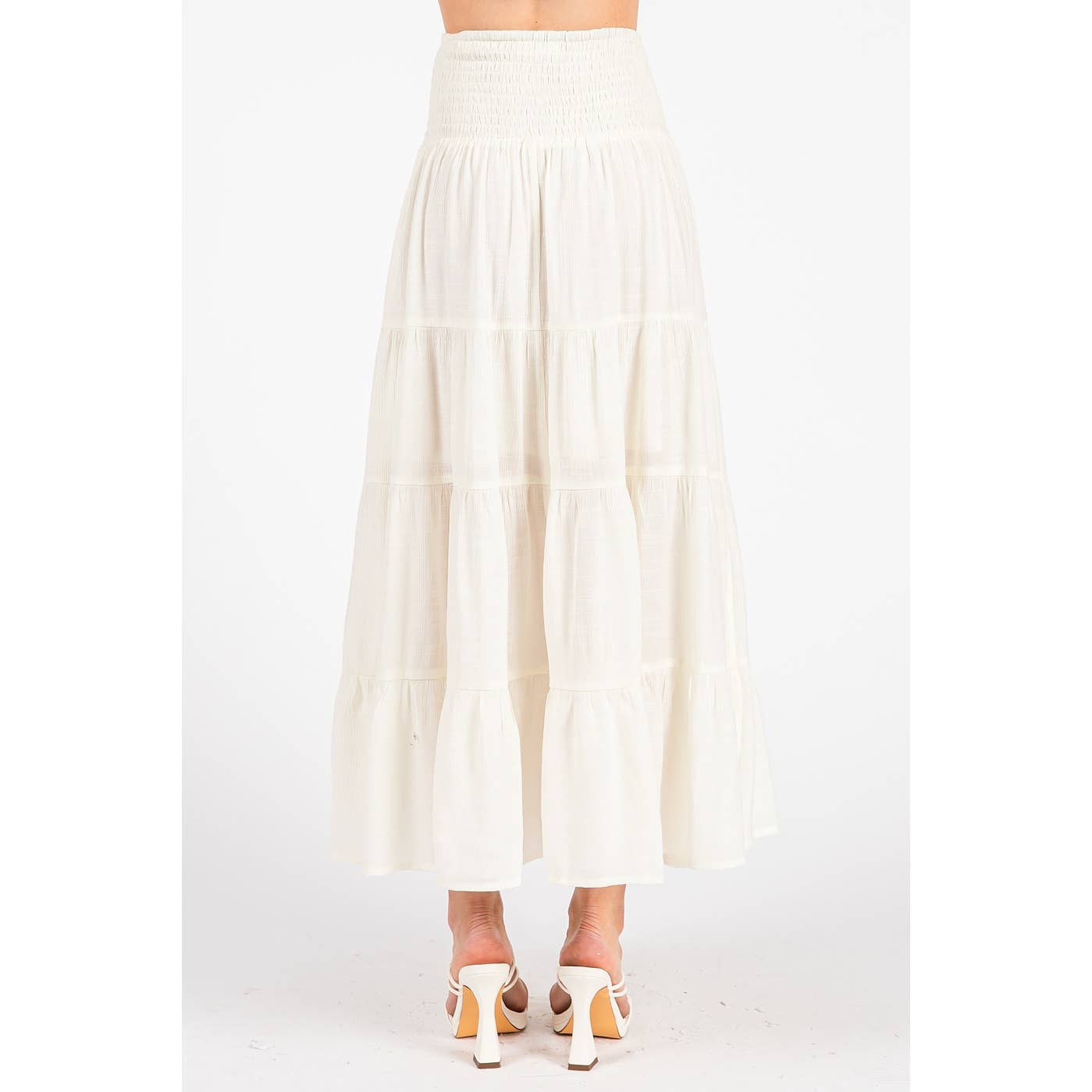 SMOCKED TIERED SKIRT
