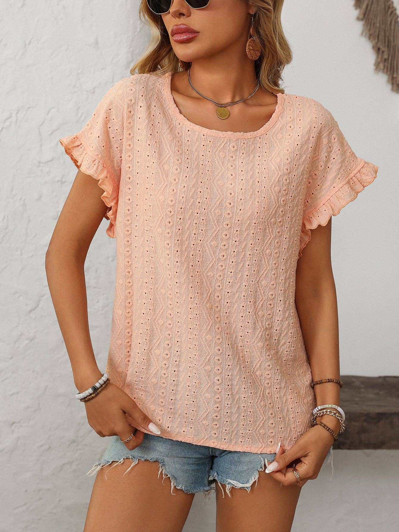 Eyelet Ruffle Sleeve Top