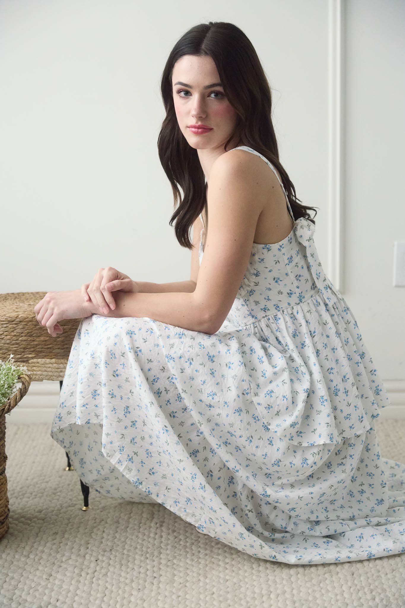 FLORAL CORSET RUFFLE MIDI DRESS