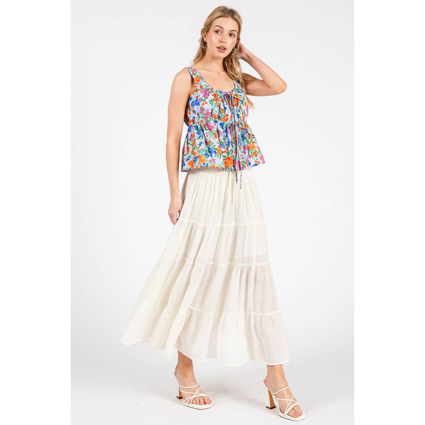 SMOCKED TIERED SKIRT