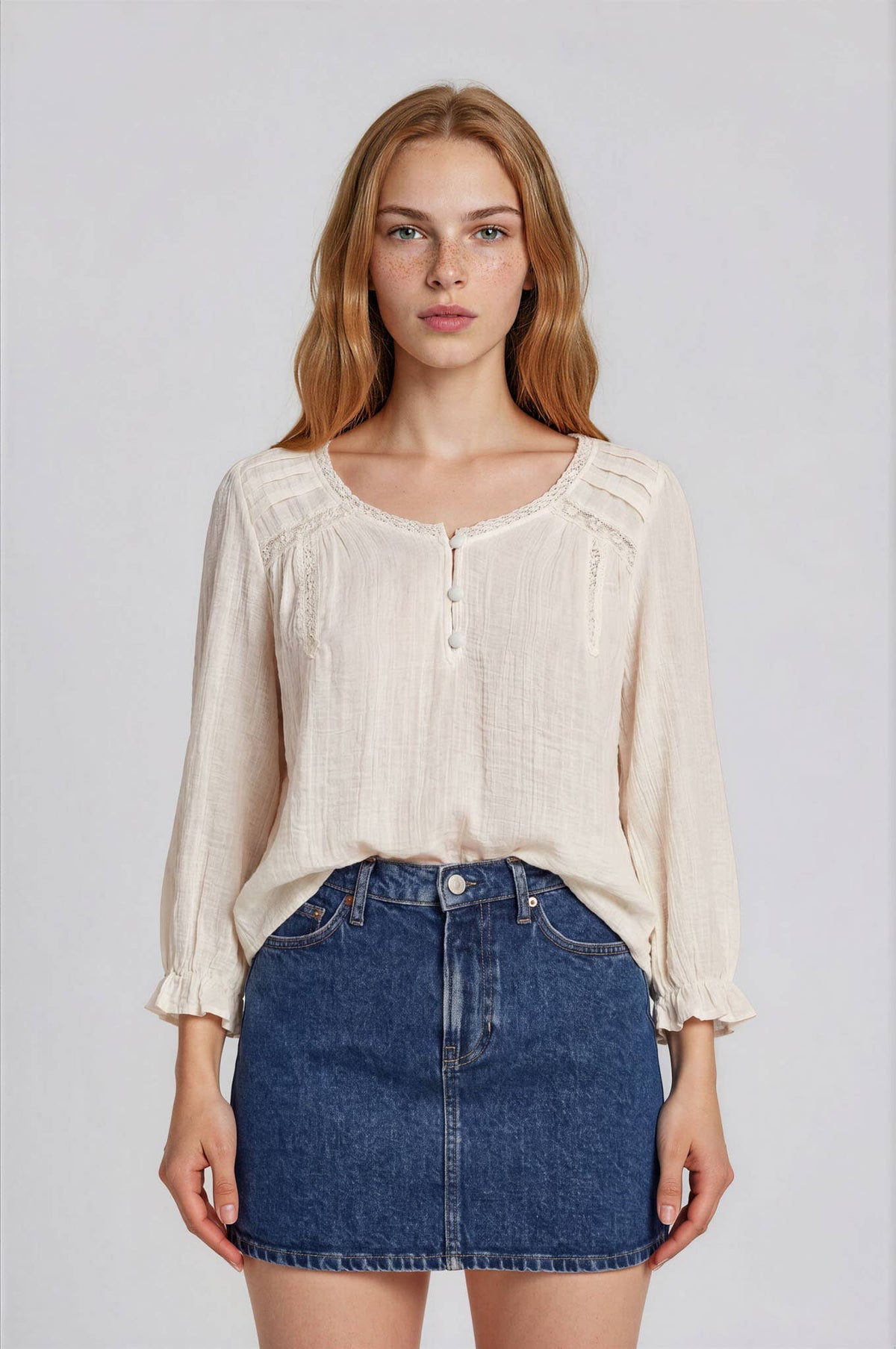 IVORY CROCHET HENLEY TOP