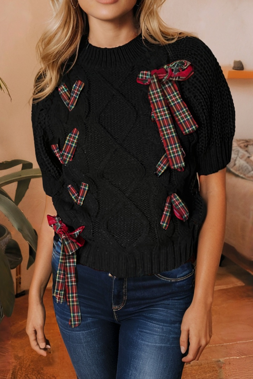 Cable Knit Short Sleeve Sweater