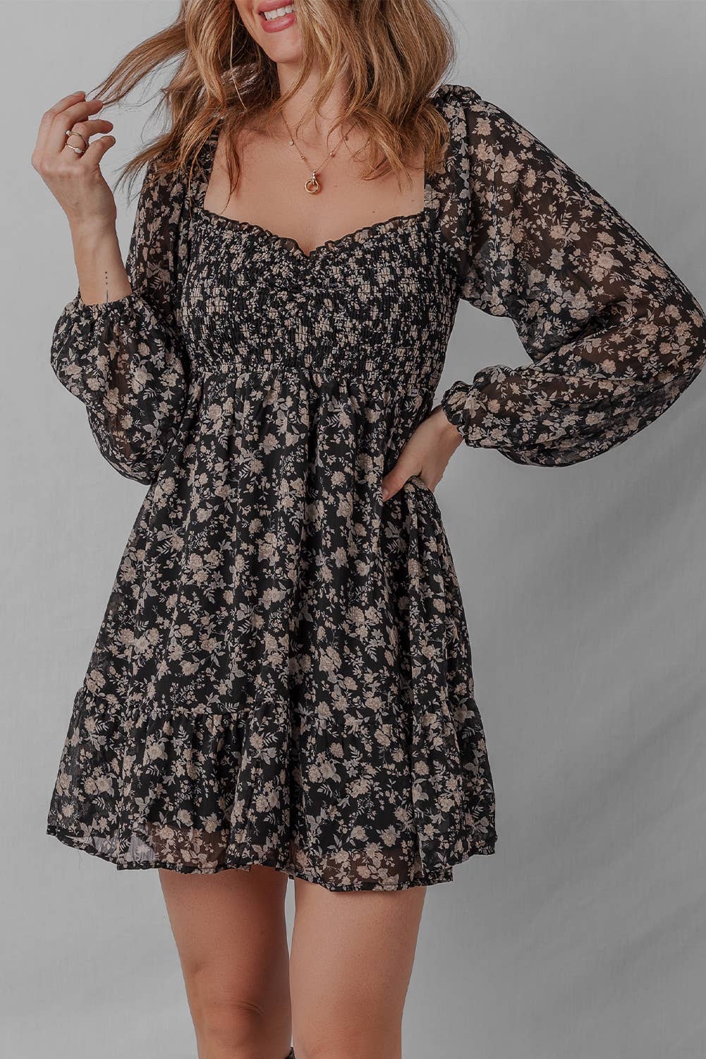 Floral Long Sleeve Mini Dress