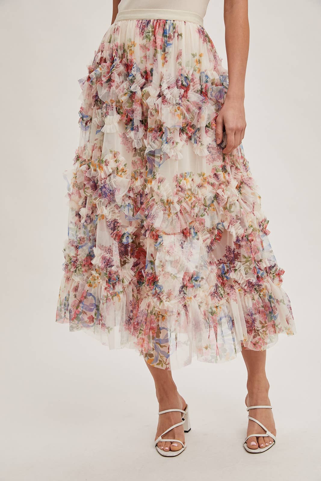 FLORAL MESH MIDI SKIRT
