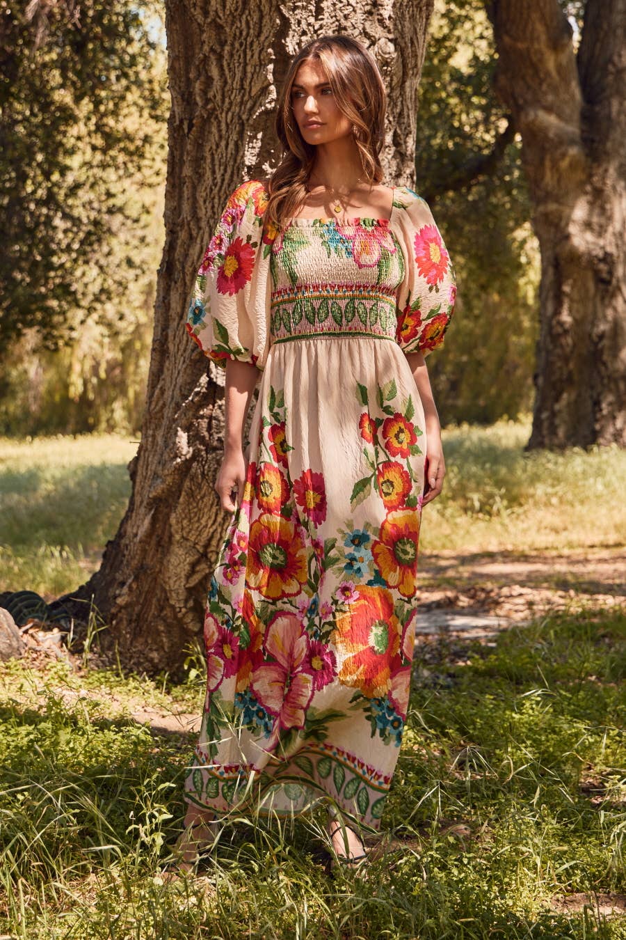 Floral Border Maxi Dress