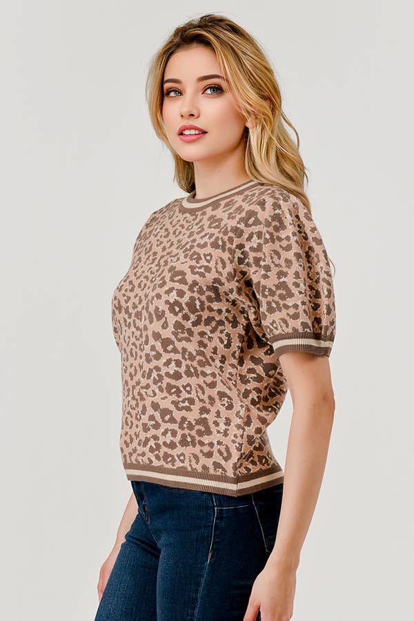 Leopard Puff Sleeve Sweater Top