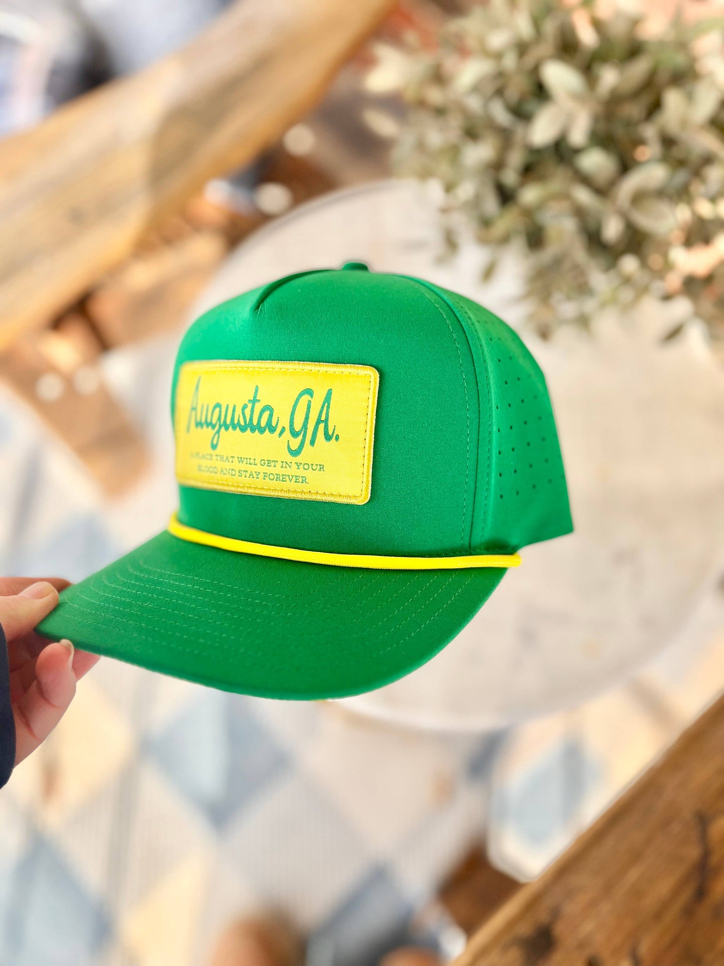 Green and Yellow Augusta, GA Patch Hat with Rope