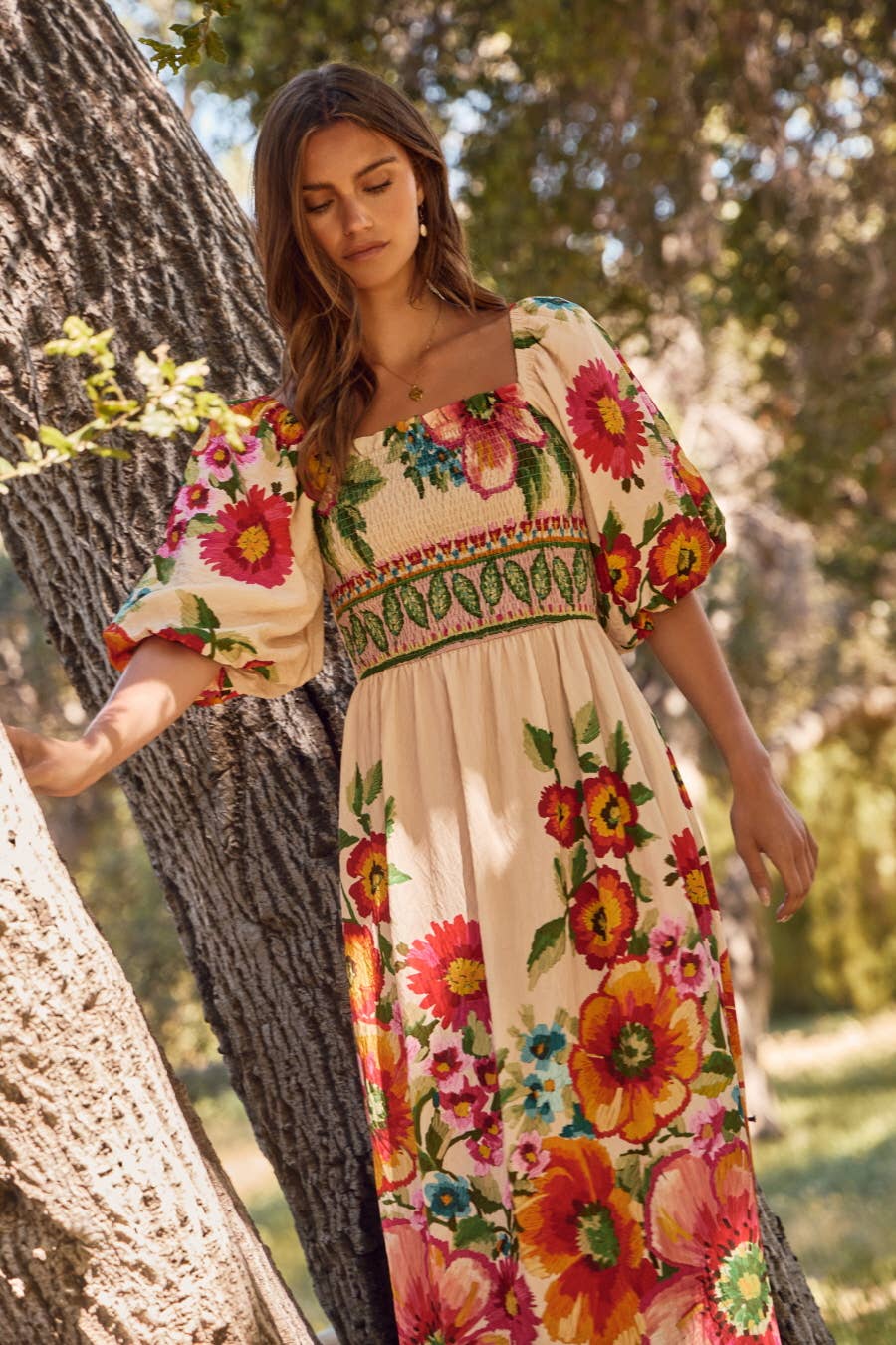 Floral Border Maxi Dress