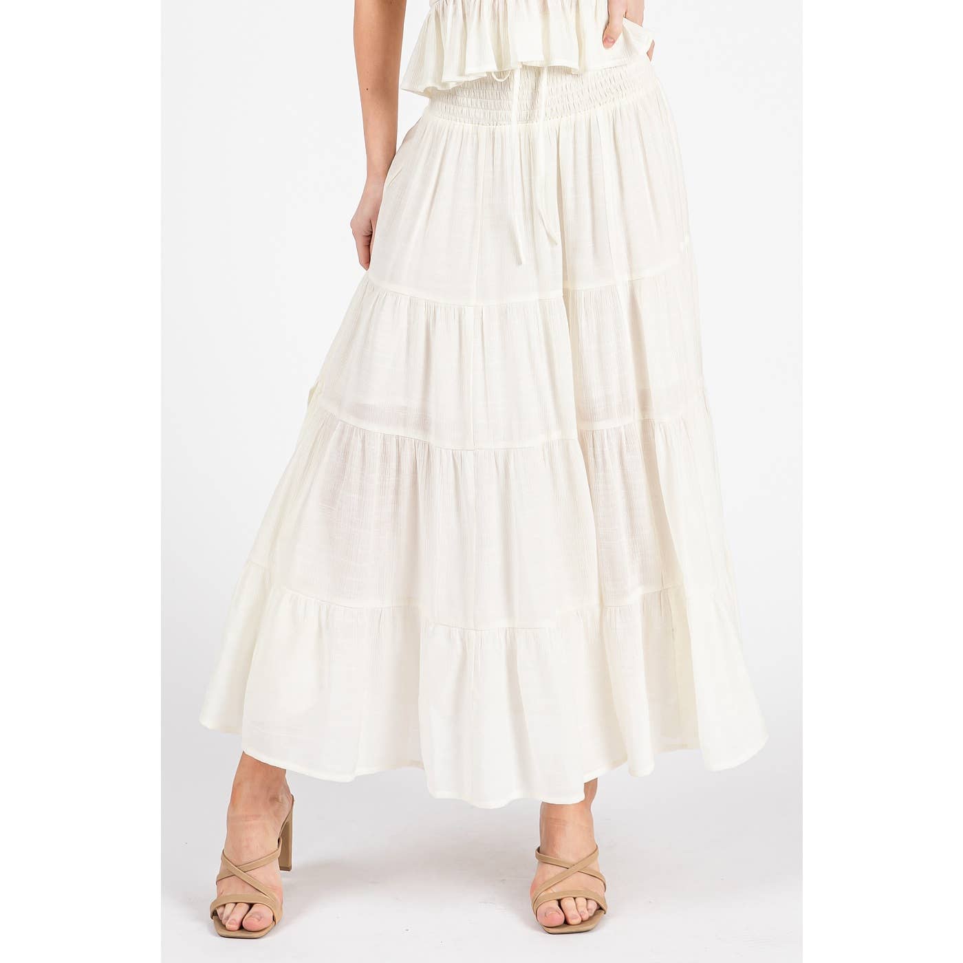 SMOCKED TIERED SKIRT