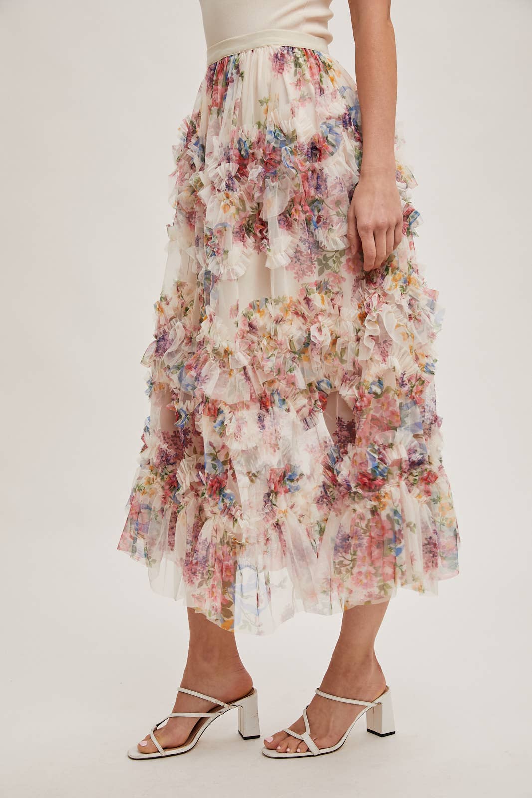FLORAL MESH MIDI SKIRT