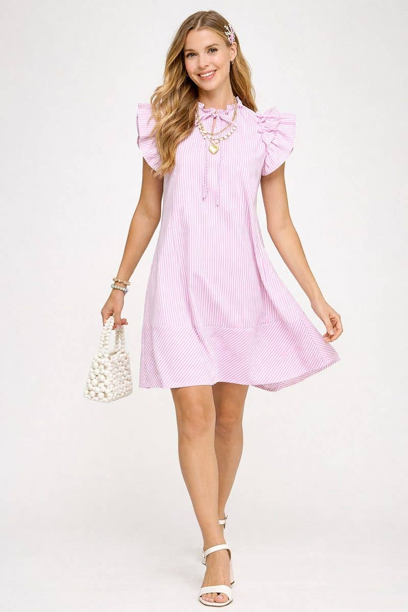 Striped Ruffle Sleeved Dress
